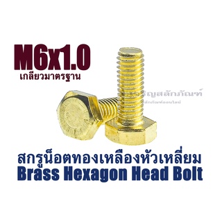 น็อตทองเหลือง M6 เบอร์ 10 หัวเหลี่ยม แพ็คละ 6 ตัว ตวามยาว 10 - 20 mm สกรูหัวเหลี่ยมทองเหลือง สกรูทองเหลือง