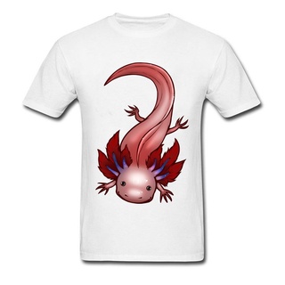 เสื้อยืด - เสื้อยืดราคาถูกด้านบนสีฟ้า Gilled Leucistic Axolotl ปกกลมแขนสั้นผ้าฝ้าย 100% เสื้อยืดยุโ