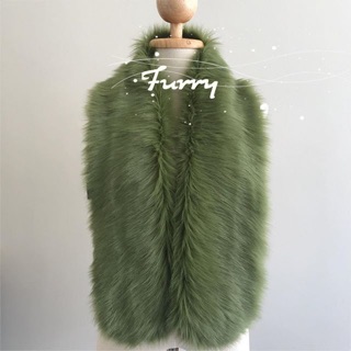 ผ้าพันคอขนมิ้ง,ผ้าพันคอ,เสื้อขนมิ้ง,เสื้อโค้ท ,Natural Fur  สีชาเขียว✨🍏