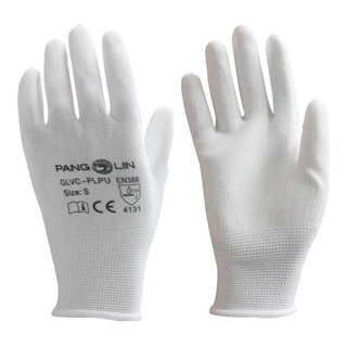 ถุงมือโพลีเอสเตอร์เคลือบ PU S ขาว แพงโกลิน GLVC-PLPU/S PU Coated White Polyester Gloves, Pococaine GLVC-PLPU / S