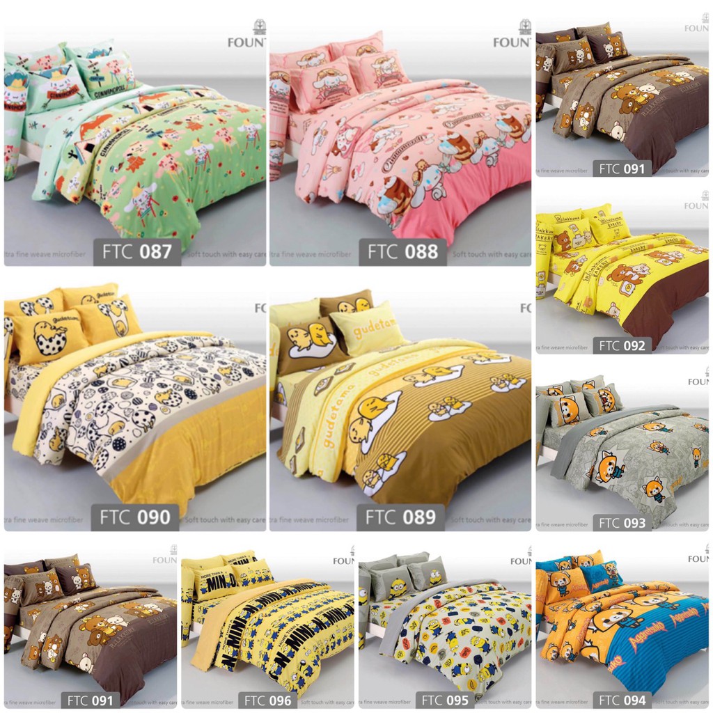 FOUNTAIN gudetama ผ้านวม+ผ้าปู  3.5 ฟุต 5 ฟุต 6 ฟุต ftc087 ftc088 ftc89 ftc090 ftc091 ftc092 ftc093 ftc094 ftc095 ftc096