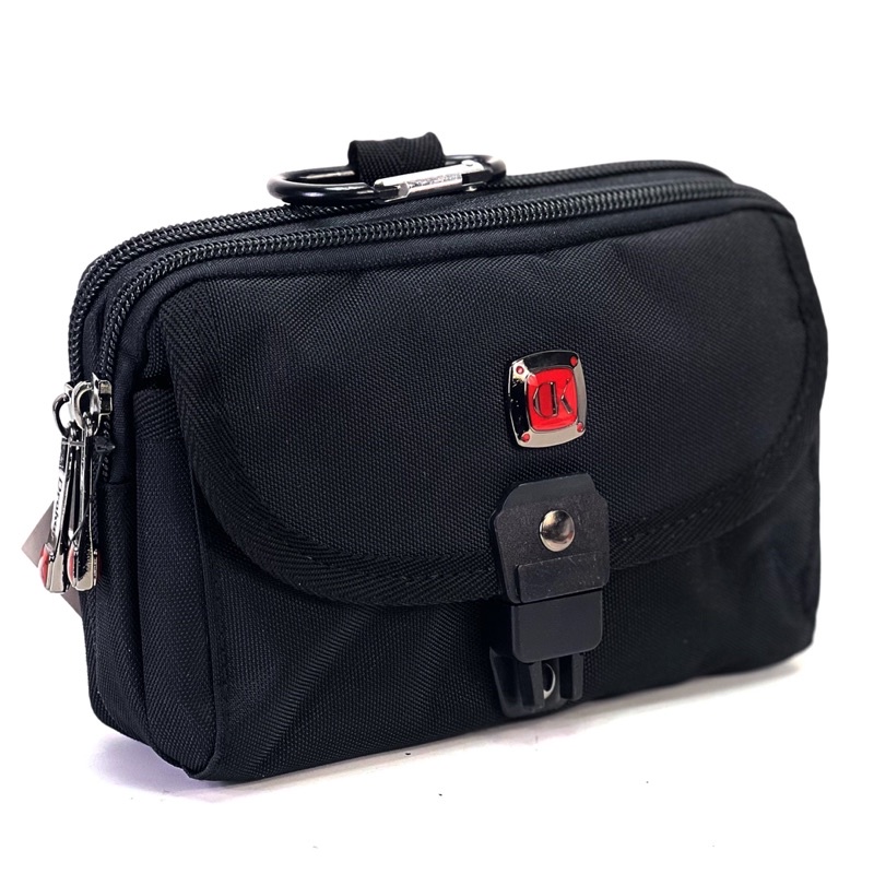 Chinatown Leather กระเป๋าผ้า ร้อยเข็มขัด ผู้ชาย สีดำ 3ซิปแแนวนอน ใส่มีอถือ ไอโฟนโปรแมค ได้3เครื่อง