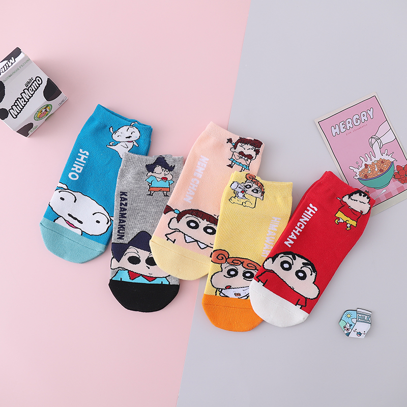 5 คู่ / เซ็ตตลก Crayon Shin-Chan พิมพ์ผู้หญิงฝ้ายถุงเท้าข้อเท้าญี่ปุ่น Kawaii ตัวการ์ตูนน่ารักหญิงถุงเท้าสั้น
