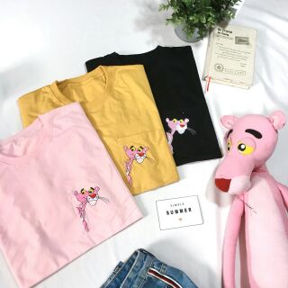 70 บาทเท่านั้น❗ เพียงใส่โค๊ด!! ใหม่ เสื้อยืดเกาหลีฟรีไซส์ 🐱งานปัก กระเป๋า ปักลาย Pink panther