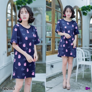 👗Pfashion [ส่งไว!!🚛] P2943 มินิเดรสผ้าสกูบ้า พิมพ์ลาย น้องหมา น้องแมว Scuba mini dress with dog and cat prints