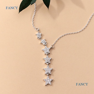 Fancy สร้อยคอเงินแท้ เกรด 925 จี้รูปดาว ประดับเพทาย เรียบง่าย ของขวัญ