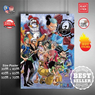 โปสเตอร์สติกเกอร์ติดผนัง ลายการ์ตูนอนิเมะ One Piece Luffy Mugiwara Straw Hat Yonko Kaido Zoro Nami Franky Boa Law