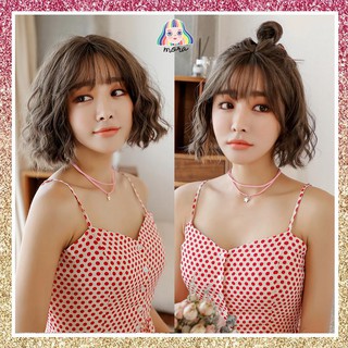 MORA วิกผม วิกผมสั้น วิกผมหน้าม้า ผมปลอม Wig วิกผมเกาหลี สี Sand Brown 30 CM