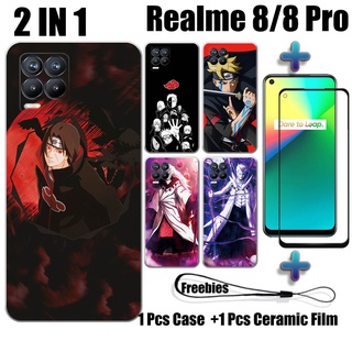 2 IN 1 เคสนารูโตะ พร้อมกระจกนิรภัย สําหรับ Realme 8 8 Pro เคสโทรศัพท์ และตัวป้องกันหน้าจอเซรามิค โค้ง