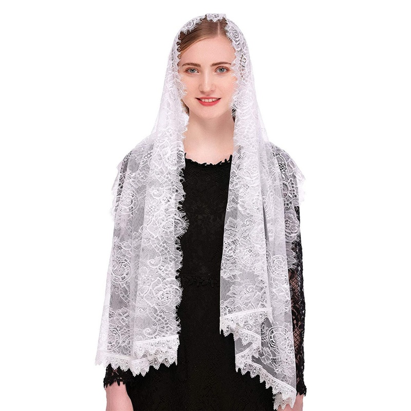 JOY Lace Mantilla Veil นุ่มและสบาย 2 สีสีดําและสีขาวสไตล์สเปน Rose Lace Veil สําหรับผ้าคลุมศีรษะ