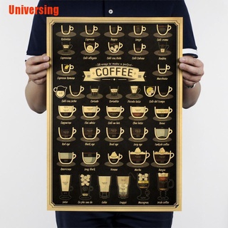 (Universing) โปสเตอร์สติกเกอร์ ลายถ้วยกาแฟ สไตล์วินเทจ สําหรับตกแต่งผนังบ้าน