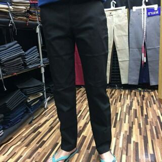 PROMAN กางเกงสแล็คขายาวทรงกระบอกเล็ก (Slim-fit) ผ้าเสิท สีดำ