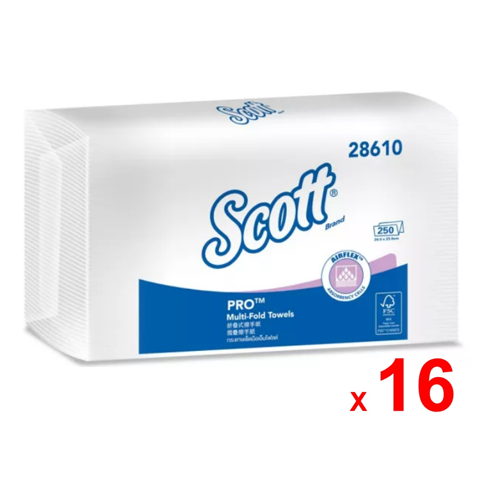 SCOTT กระดาษเช็ดมือแบบแผ่น สก๊อตต์ โปร มัลติโฟล์ด รหัสสินค้า 28610 สินค้าคิมเบอร์ลี่ย์-คล๊าค โปรเฟสช