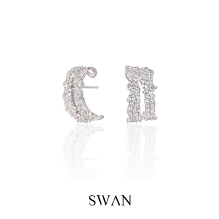 SWAN - Olivia Double Earring ต่างหูเงินแท้ ดีไซน์โค้งเข้าหู ฝังเพชรคิวบิกเซอร์โคเนีย cubic zirconia