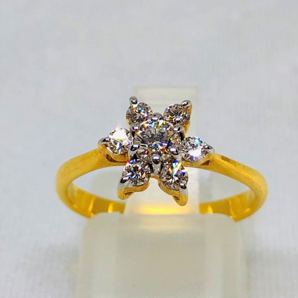 💍 หลุดจำนำ size 51; แหวนทองเพชรแท้ ดอกไม้ ก้านอิตาลี 1130C 💍