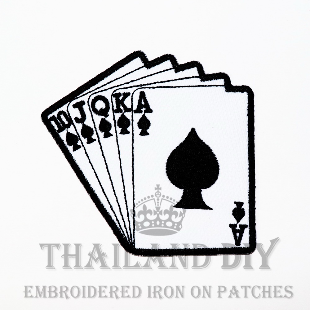 ตัวรีดติดเสื้อ ลายไพ่ หน้าไพ่ สัญลักษณ์ คาสิโน Royal straight flush Poker card Patch งานปัก WOP DIY 