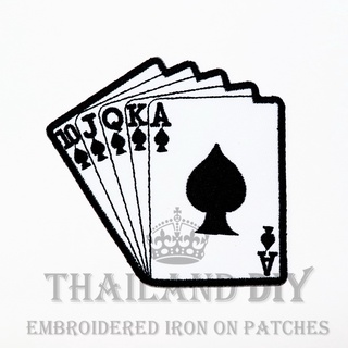 ตัวรีดติดเสื้อ ลายไพ่ หน้าไพ่ สัญลักษณ์ คาสิโน Royal straight flush Poker card Patch งานปัก WOP DIY ตัวรีด อาร์มติดเสือ