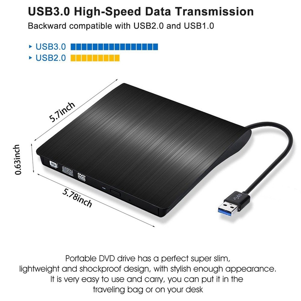 USB 3.0 External CD DVD +/-RW Drive Portable Drive CD DVD RW ROM Burner ...