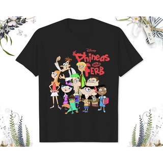 เสื้อยืดผ้าฝ้าย เสื้อยืดแขนสั้น คอกลม ผ้าฝ้ายแท้ พิมพ์ลายการ์ตูนอนิเมะ Phineas and Ferb Phineas and Ferb แฟชั่นฤดูร้อน ส