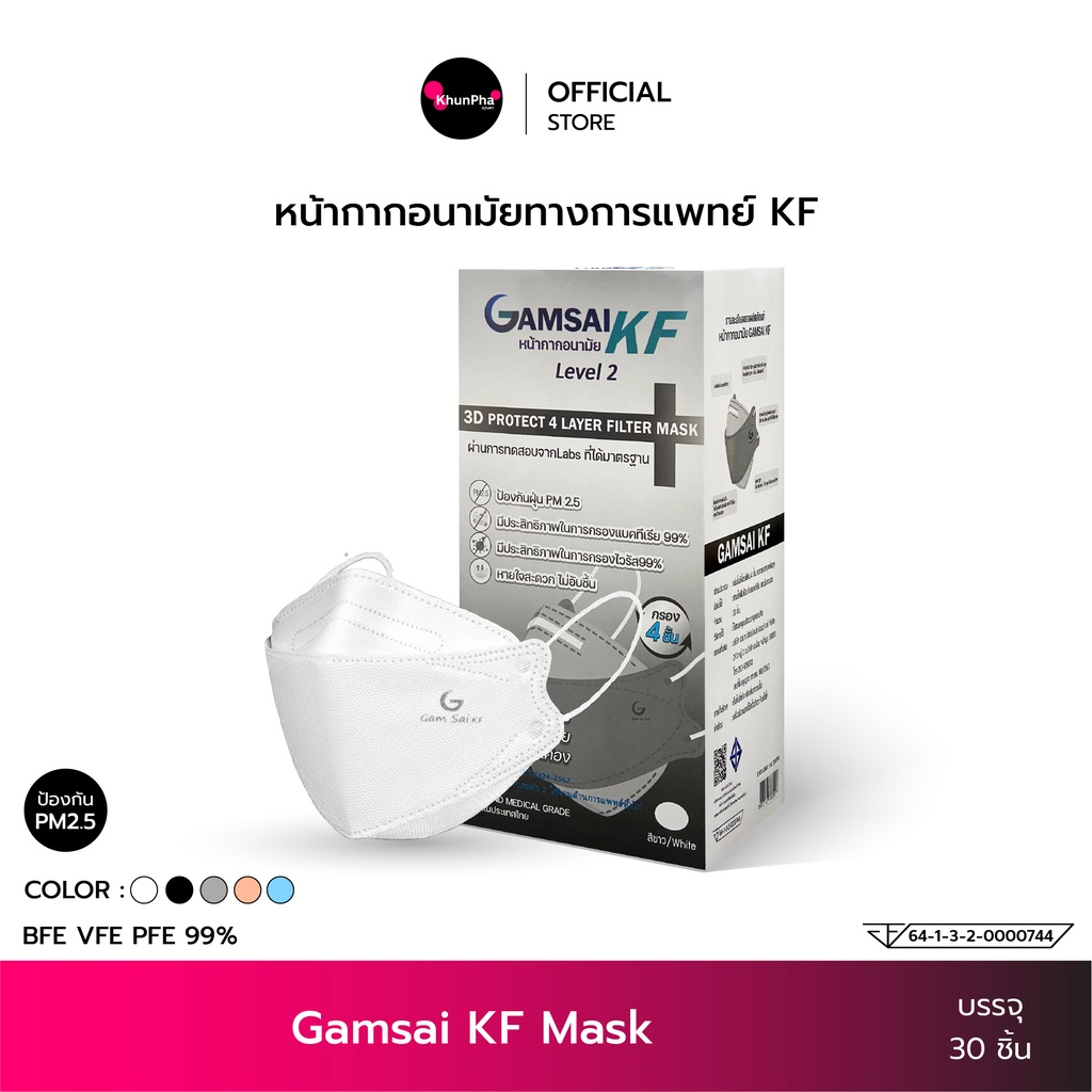 Gamsai KF Mask หน้ากากอนามัยทางการแพทย์ 4ชั้น (กล่อง 30ชิ้น) KF94 กัน ...