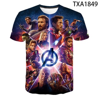 เสื้อยืดแขนสั้นลําลอง พิมพ์ลาย Marvel The Avengers แฟชั่นฤดูร้อน สําหรับเด็กผู้ชาย และเด็กผู้หญิง