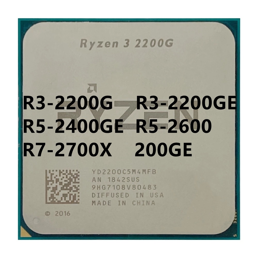 โปรเซสเซอร์ CPU Ryzen R3-2200G R3-2200GE R5-2400GE R5-2600 R7-2700X 200GE ซ็อกเก็ต AM4
