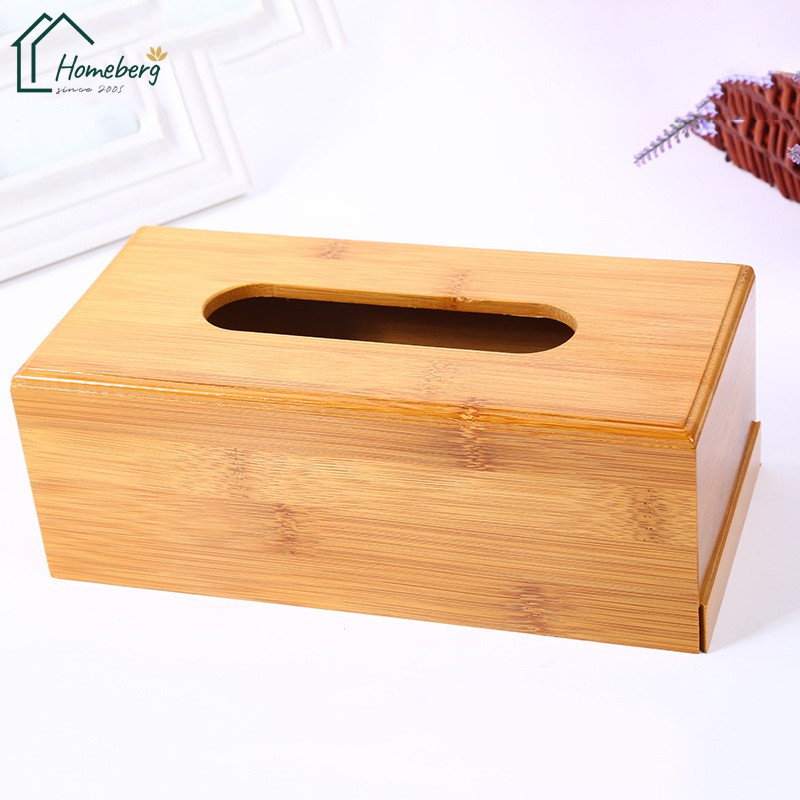 HOMEBERG กล่องทิชชู่ สำหรับใส่กระดาษชำระด้านยาว วัสดุไม้ แบบยาว แข็งแรงทนทาน ไม่มีกลิ่น
