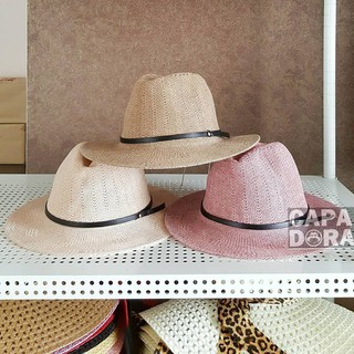 (3สี) หมวกปานามาสาน ขนาดปีก 7cm โทนสีอ่อน, Warm tone Straw panama hat size 7cm