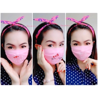 ผ้าปิดปาก ผ้ากันฝุ่นแฟชั่น งานปักลายการ์ตูน ผ้าคอตตอนแบบนิ่มหนาสองชั้น ซักใช้ซ้ำได้ สายคล้องยางยึดใสสบายกายใจสะดวก
