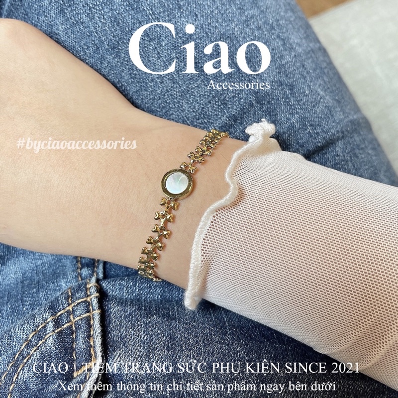 Lalaland Ciao สร้อยข้อมือไทเทเนียมสแตนเลส/สร้อยข้อมือพร้อมเครื่องรางมุกหรูหรา