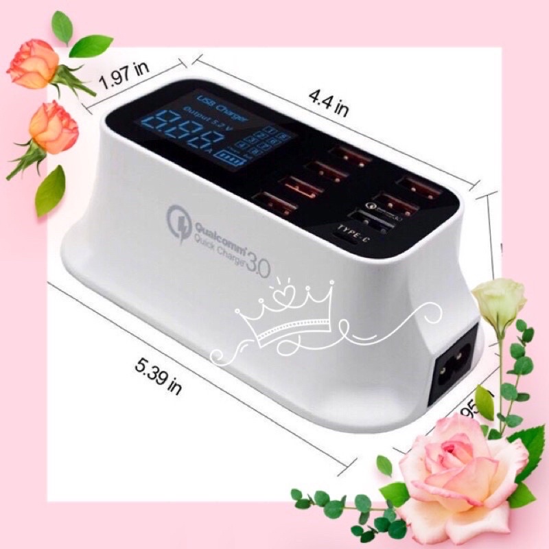 (CD-A19Q ) Quick Charge 3.0 สมาร์ท USB+Type-C 8Port จอแสดงผลLed Fast Charging Station โทรศัพท์มือถือ