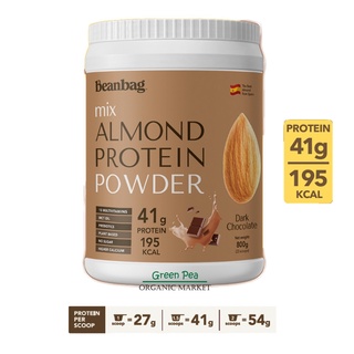 Beanbag เครื่องดื่มโปรตีนจากพืชผสมอัลมอนด์ รส Dark Chocolate 800g  ชนิดผง รสช็อคโกแล็ต Almond Protein Powder