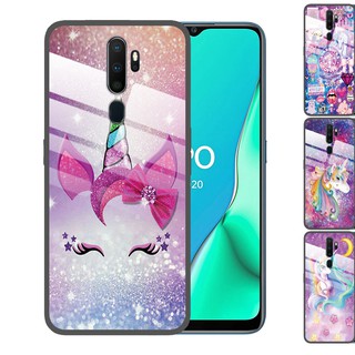 OPPO A9 2020/A5 2020 A91 A12 A31 2020 OPPO AX7 A7 A5S AX5S A5 A3S A59 A77 A83 กรณีโทรศัพท์กระจก ปกโทรศัพท์ Phone kaso ng Case Unicorn 8 Tempered Glass Cover Anti-Scratch