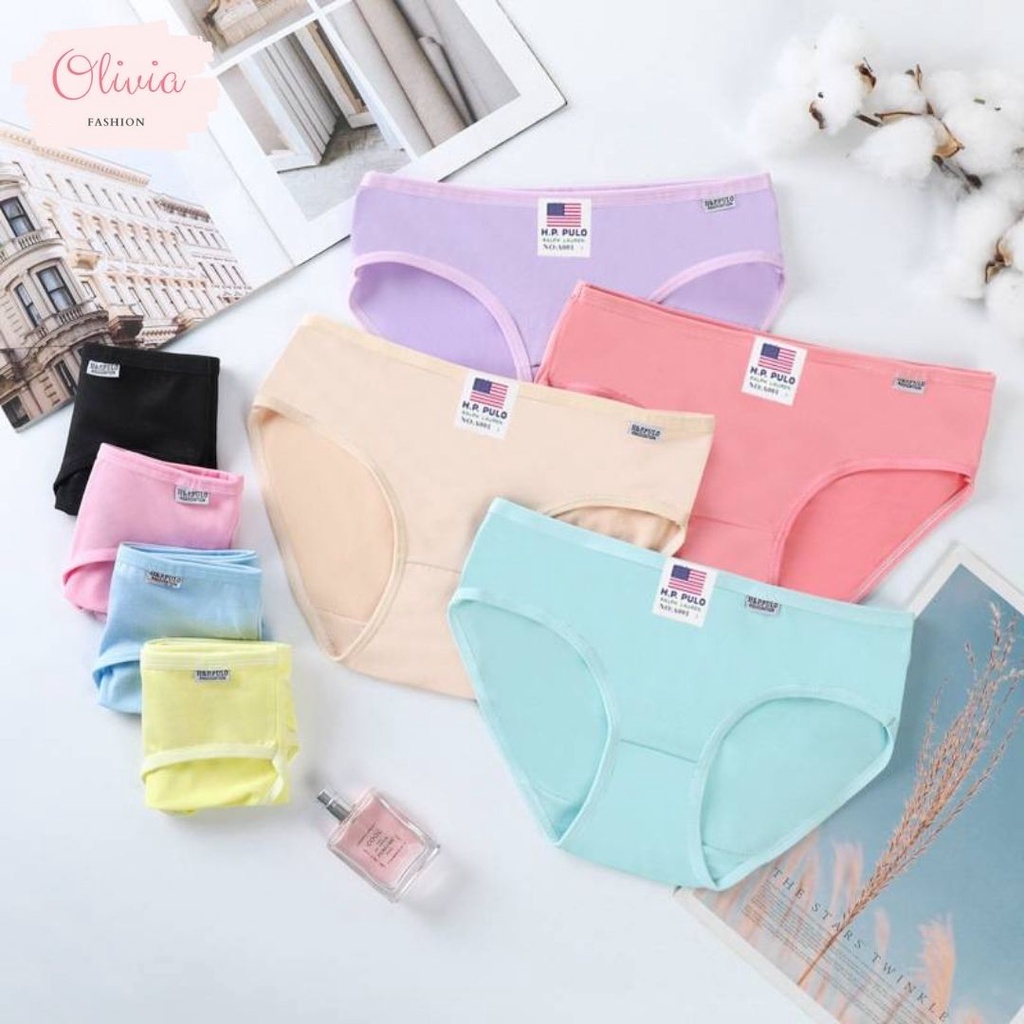 Olivia  H.P.PULO กางเกงในผู้หญิง ผ้าฝ้ายแท้  % หลากสี (ฟรีไซส์,XL) เนื้อผ้านุ่ม สวมใส่สบาย  ระบายอากาศได้ดี #G1