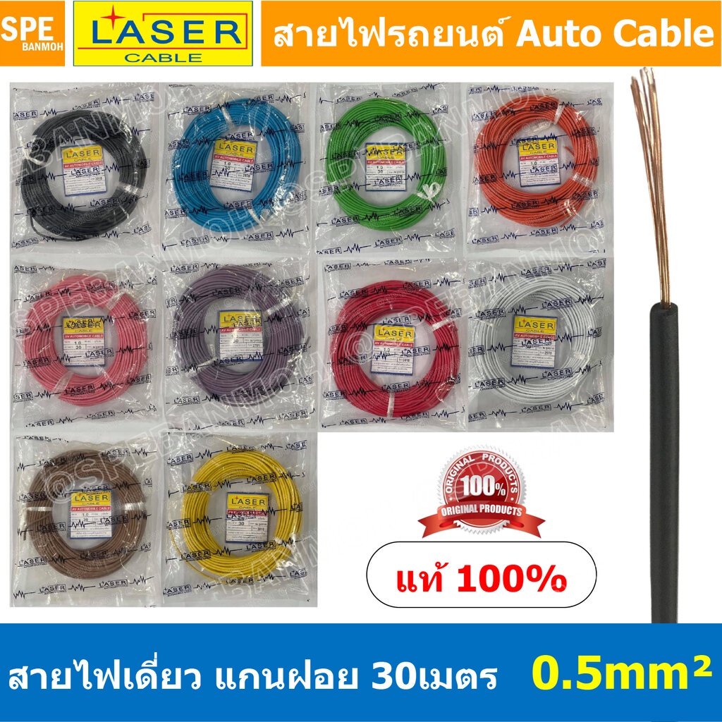 [ 30เมตร/แพค ] Laser 30m 0.5 sq.mm. สายไฟเดี่ยว Laser ทองแดงแท้ แกนฝอย Automobile Cable สายไฟแพค 30 เมตร สายไฟรถยนต์ ...