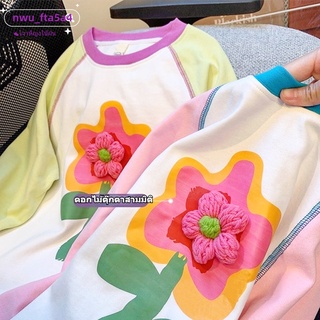 แขนยาวฤดูใบไม้ร่วงของเด็กผู้หญิง เสื้อเชิ้ต Bottoming Cotton Flower Panel แขนยาว เสื้อแขนยาวเด็กผู้หญิง