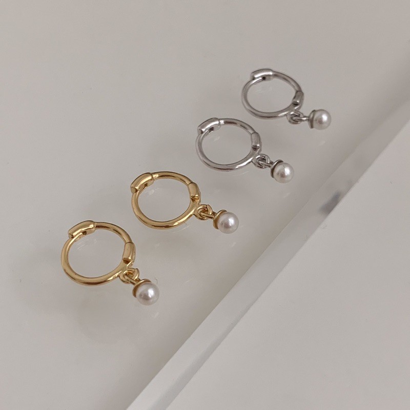A.piece [all silver 925] ต่างหูห่วง ต่างหูเงินแท้ Pearl drop one-touch
