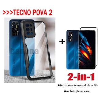 2IN1 Tecno pova 2 spark 6 go anti-drop phone case + tempered glass film infinix note 10 pro Hot 9 10 play note7 8