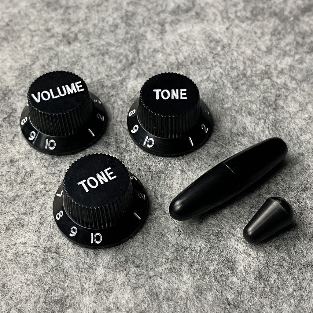 FLEOR ชุดลูกบิดกีตาร์สีดํา 2T1V และ 5-Way Switch Tip Whammy Bar Tip สําหรับ ST ชิ้นส่วนกีตาร์ไฟฟ้า