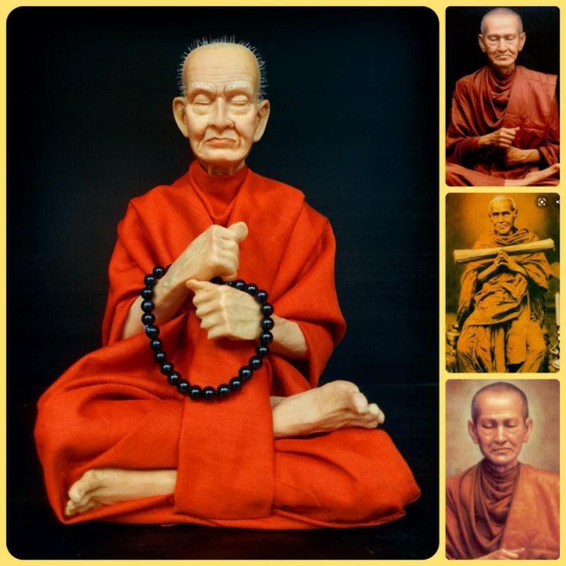 สมเด็จพระพุฒาจารย์โต พรหมรังษี (หน้าตัก5นิ้ว สูง18ซม.)งานไฟเบอร์หุ่นขี้ผึ้ง ห่มจีวรติดผมจริง