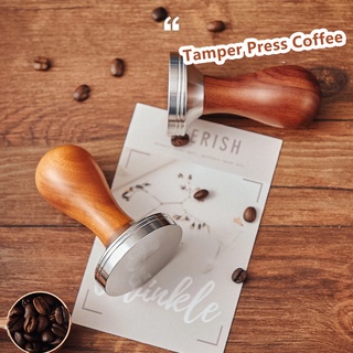 แทมเปอร์เกลี่ยหน้ากาแฟ ลายไม้ Wooden Tamper ด้ามลายไม้ หน้าเรียบ สแตนเลส ขนาด 58 มม. อุปกรณ์ชงกาแฟ