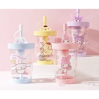 แก้วน้ำ พร้แมหลอดดูด Sanrio x Miniso  พกพา ลาย ซานริโอ้ Mymelody Kuromi Cinnamon roll Pompompurin ของแท้ มินิโซ