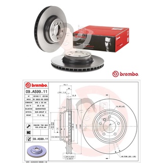 09 A599 11 จานเบรค ล้อ F (ยี่ห้อ BREMBO) รุ่น HC UV BMW ซีรี่ส์ 3 E90 E92 E93 330i 335i ปี2007-&gt;