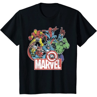 เสื้อยืดผ้าฝ้ายพรีเมี่ยม เสื้อยืด พิมพ์ลายกราฟฟิค Marvel Avengers Team สไตล์วินเทจเรโทร