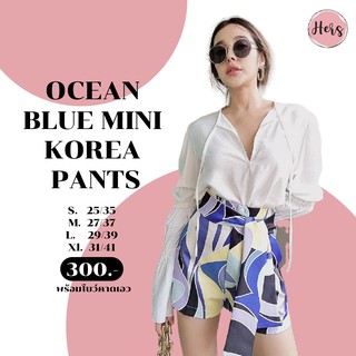 OCEAN BLUE MINI KOREA PANTS กางเกงขาสั้นลายสีน้ำเงินแถมโบผูกเอว