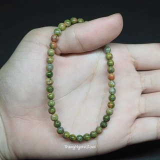 หินยูนาไคต์ หินถูกหวย Unakite ขนาด 4 มิล เสริมความเฮงแบบฟลุคๆ กำไลหินนำโชค หินมงคล หินนำโชค หินสีเขียว