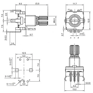 โรตารี่สวิทซ์ Rotary Encoder Switch EC11 แกนยาว 15 mm. 5 ขา