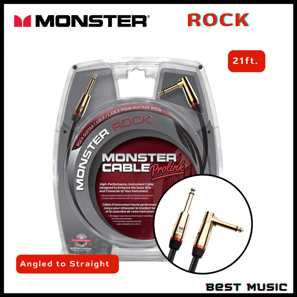 สายแจ็ค Monster Rock 21ft. Angled to Straight Instrument Cable