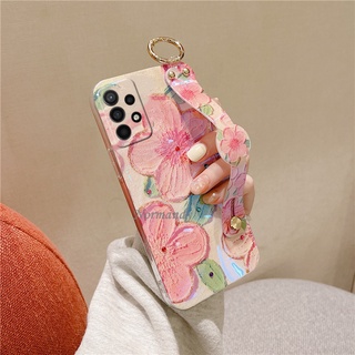 เคสโทรศัพท์ Girl Style Casing Samsung Galaxy A53 A73 A33 A23 A13 LTE A52S A52 A03 A22 M23 M33 S22 S21 + Ultra Plus FE 5G 4G Painting Peach Blossom Blu-ray Phone Case TPU Softcase with Lanyard เคส