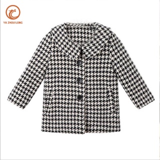 YA ZHOU LONG ใหม่ เสื้อแจ็คเก็ตเด็กผู้หญิง เสื้อคลุมยาวปานกลาง เสื้อสาว houndstooth